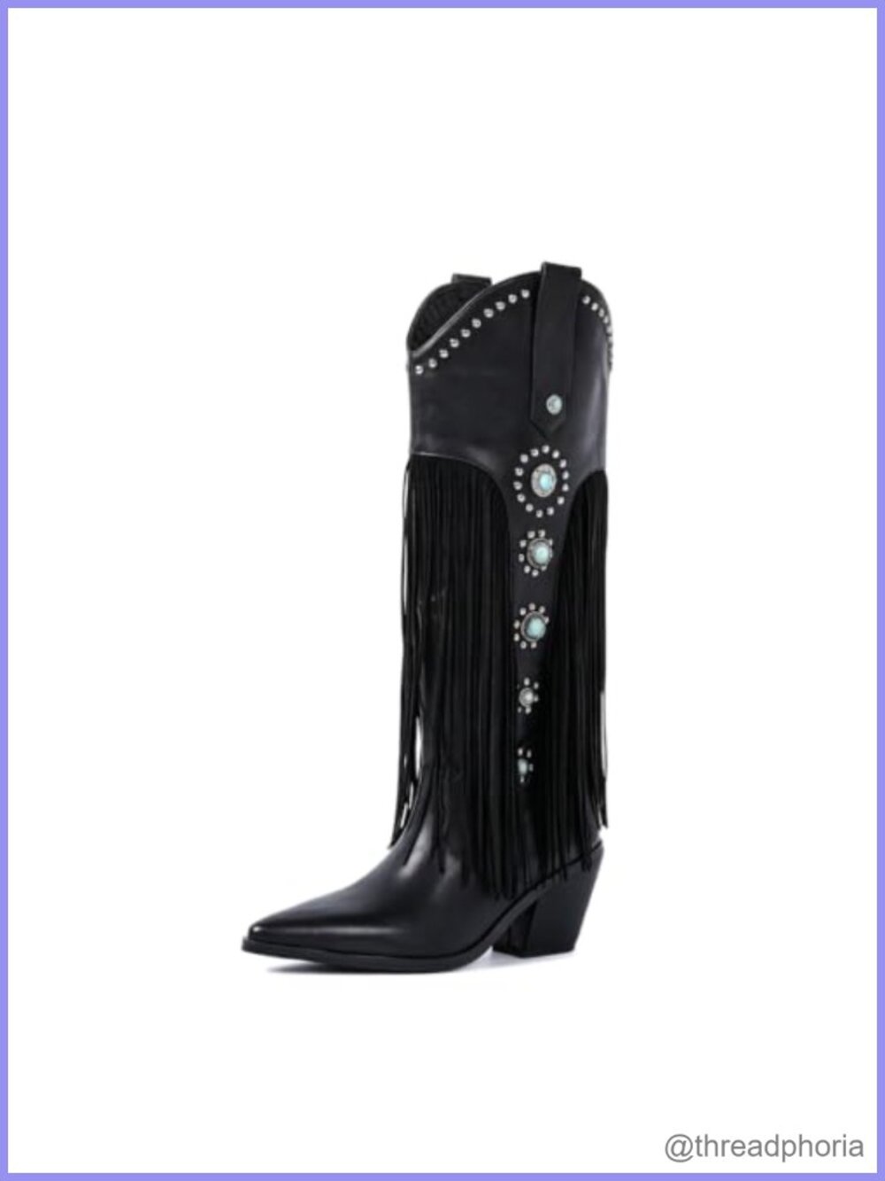 Faux Leather Pointed Toe Fringe Western Boots Country Concert Knee High